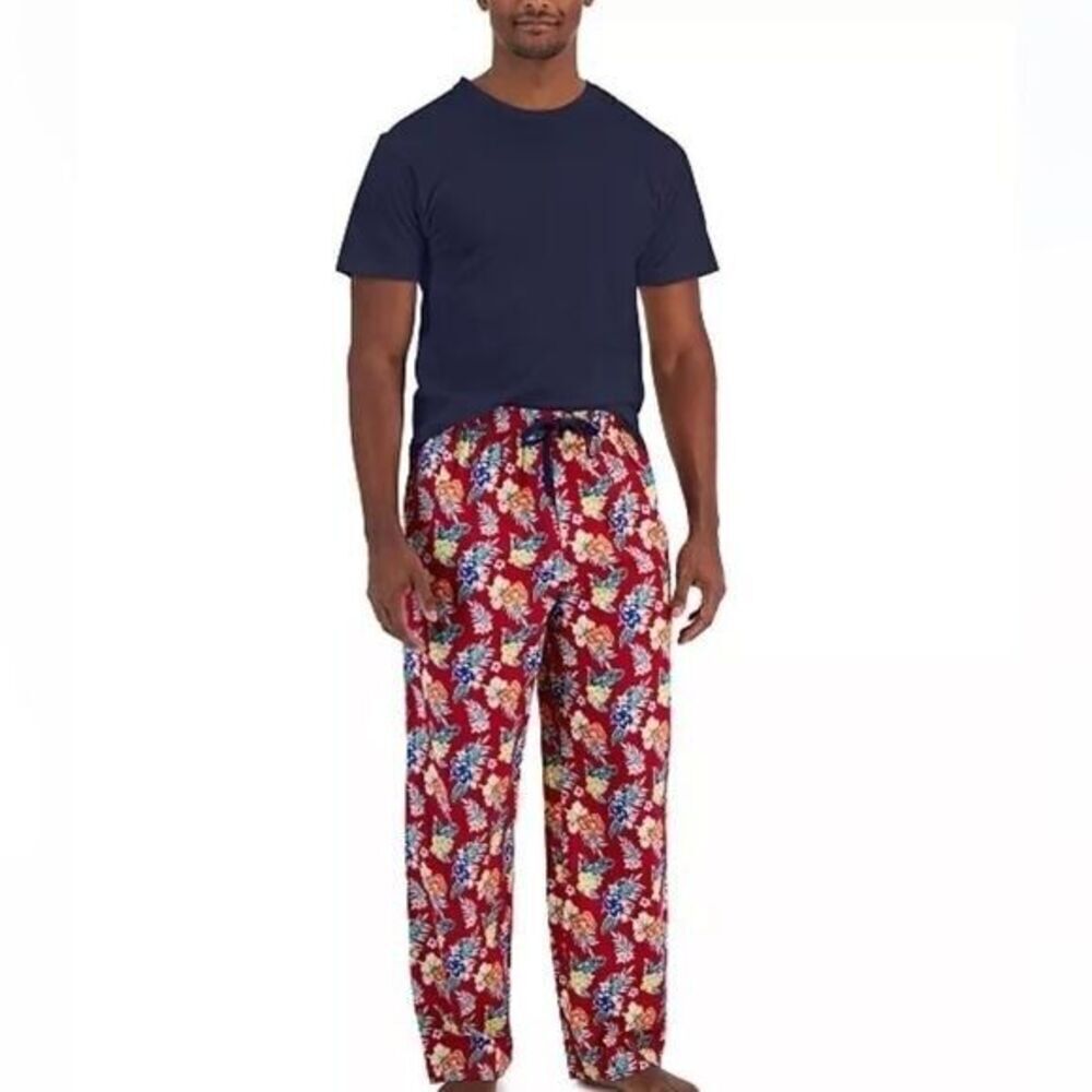 CLUB ROOM Men's Solid Top & Tropical Pants 2-Pc. Pajama Set,